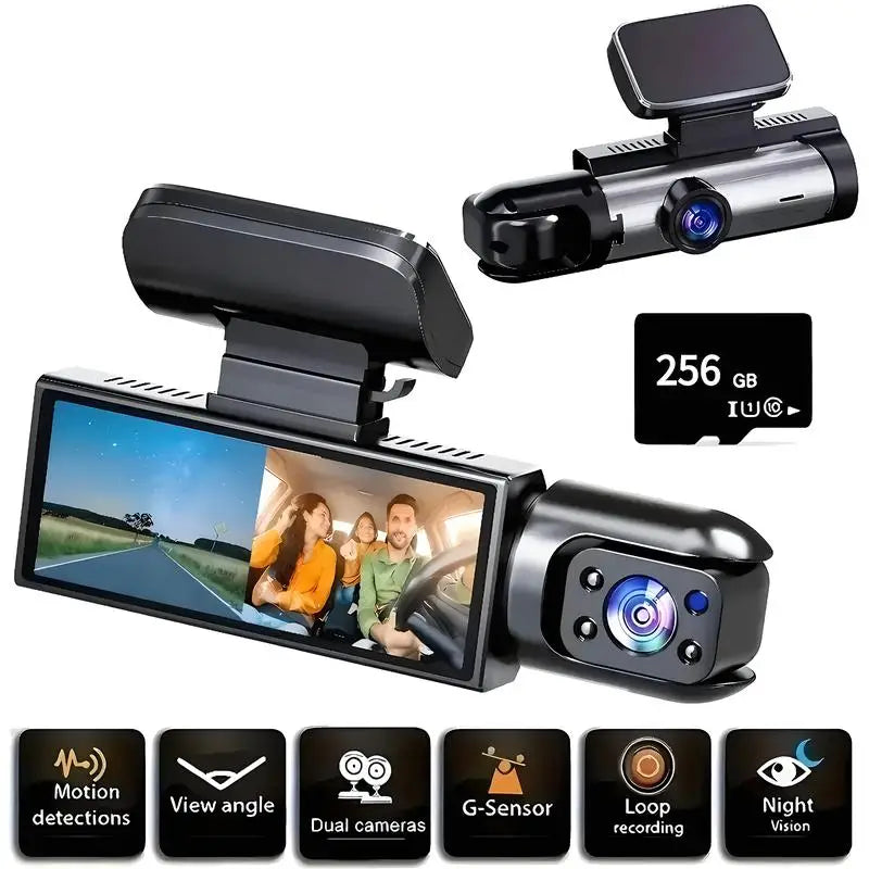 Front & Rear Dashcam, Wide Angle Car Driving Recorder