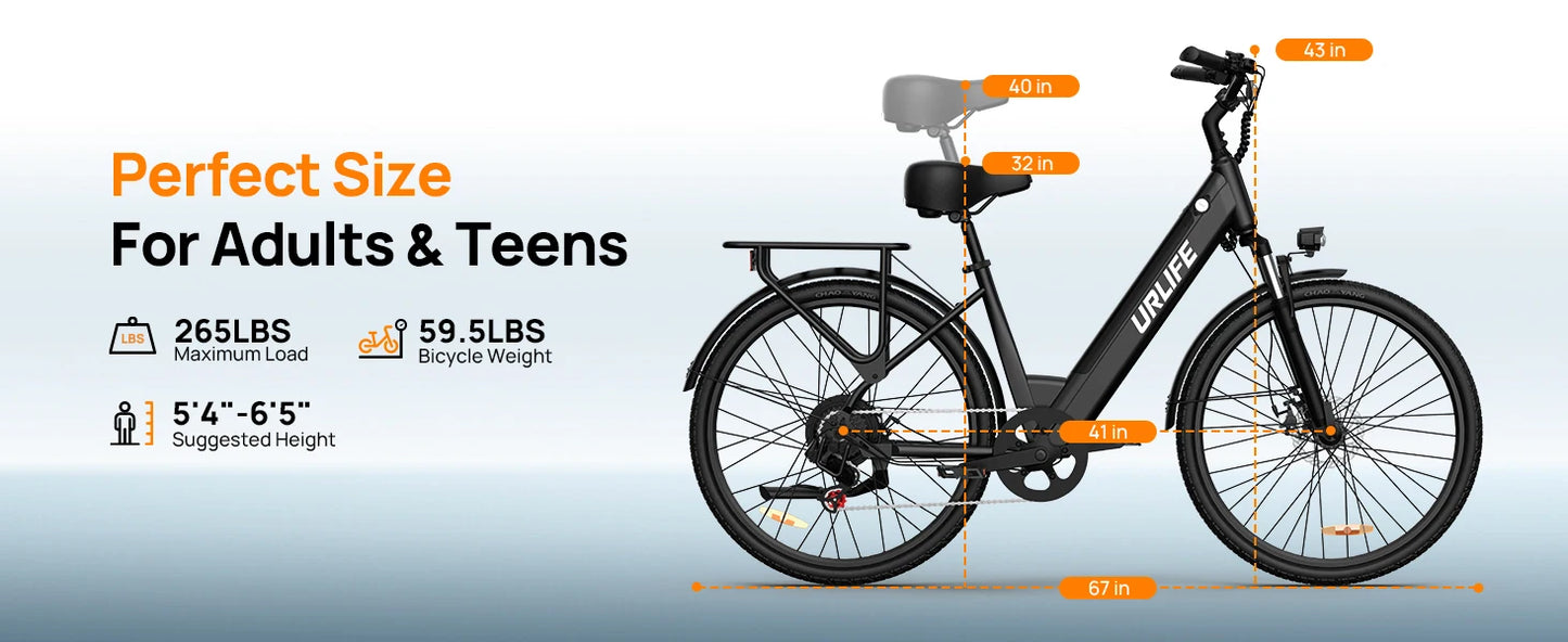 750W E-Bike Commuter 26x2" Tires, for Adults