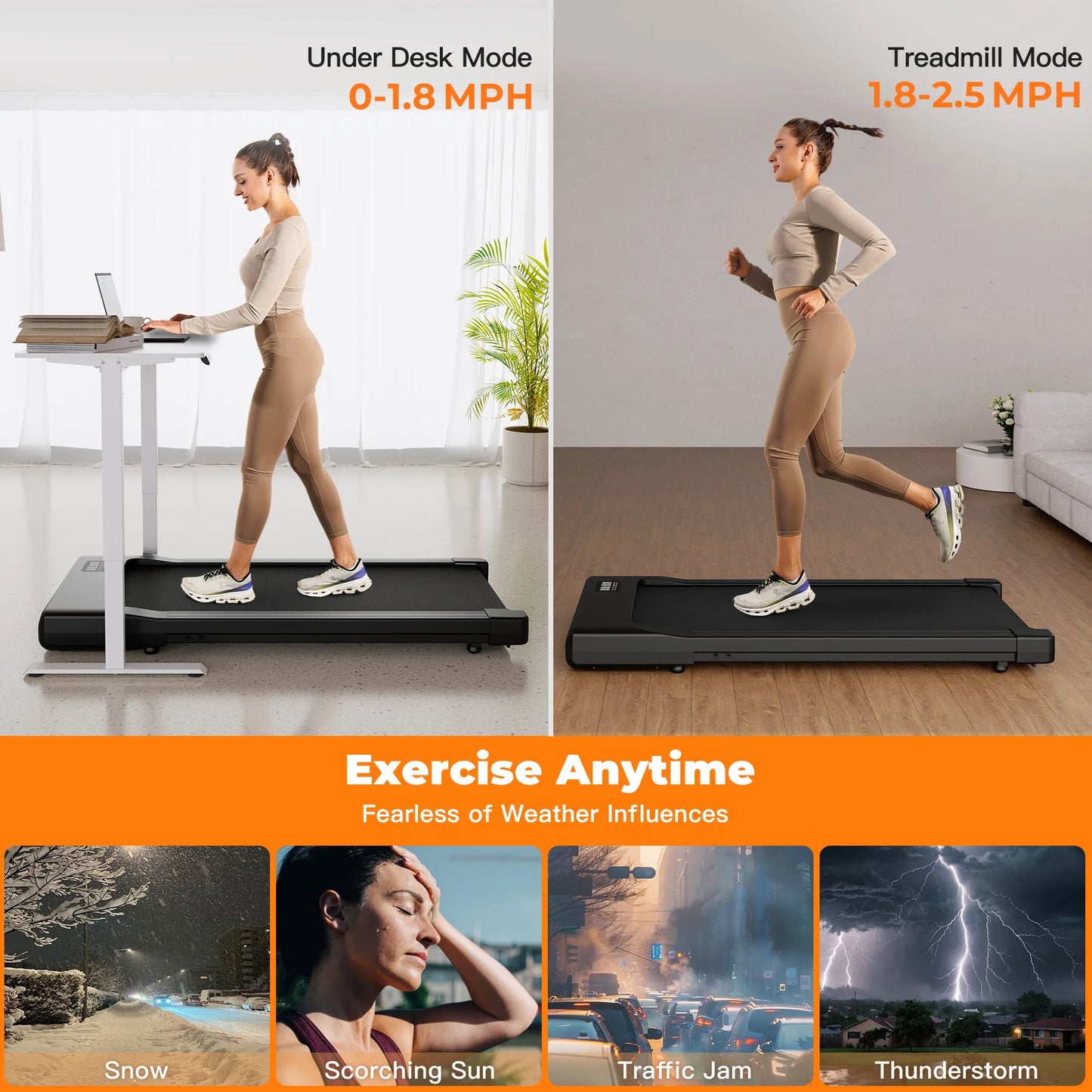 Walking Pad Under Desk Treadmill 2 in 1 Portable with Remote Control LED Display 2.5HP