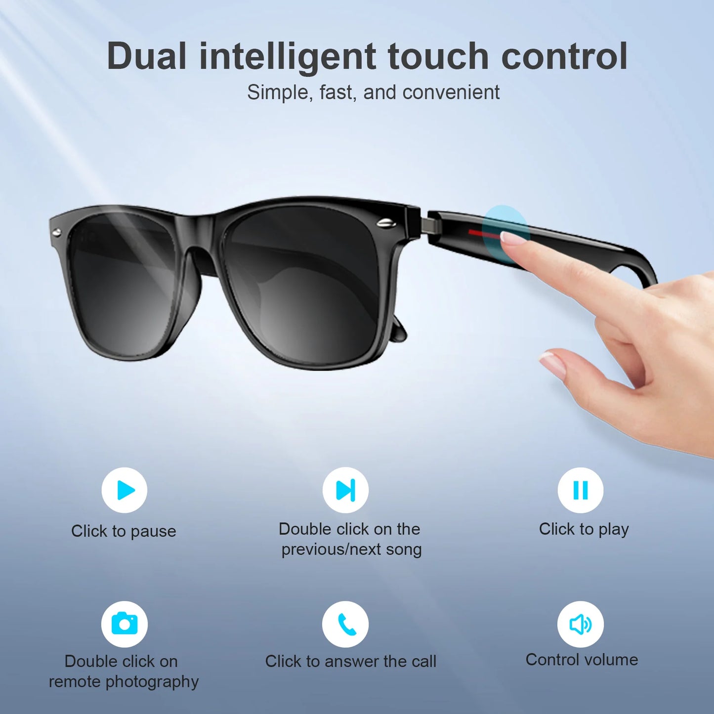 Bluetooth Smart Glasses Built-in Speaker and Mic IPX4 Waterproof Polarized