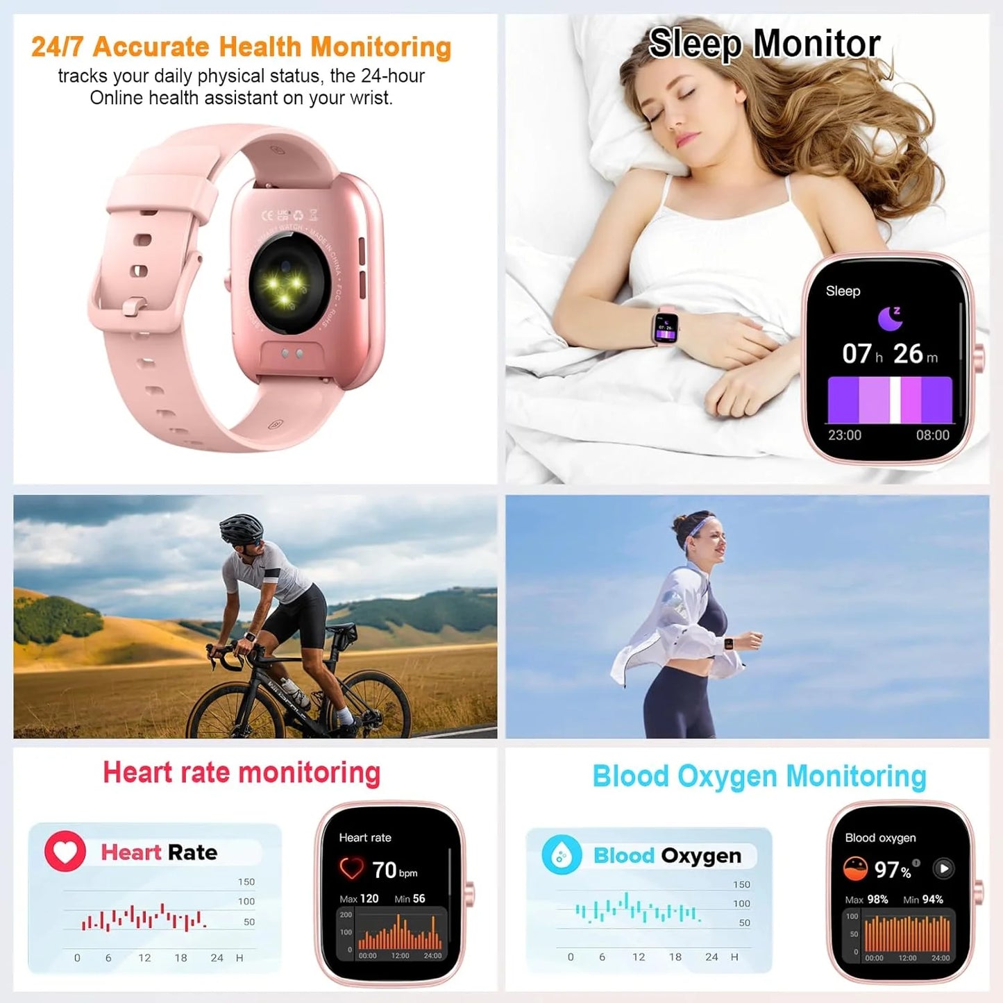 Smart Watch, 1.91" Waterproof Fitness Tracker, 110+ Sport Modes,