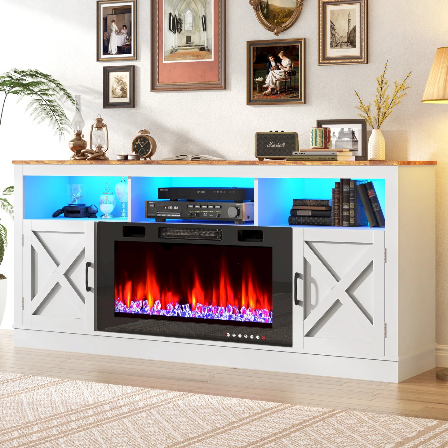 70'' Farmhouse Fireplace TV Stand with Barn Door