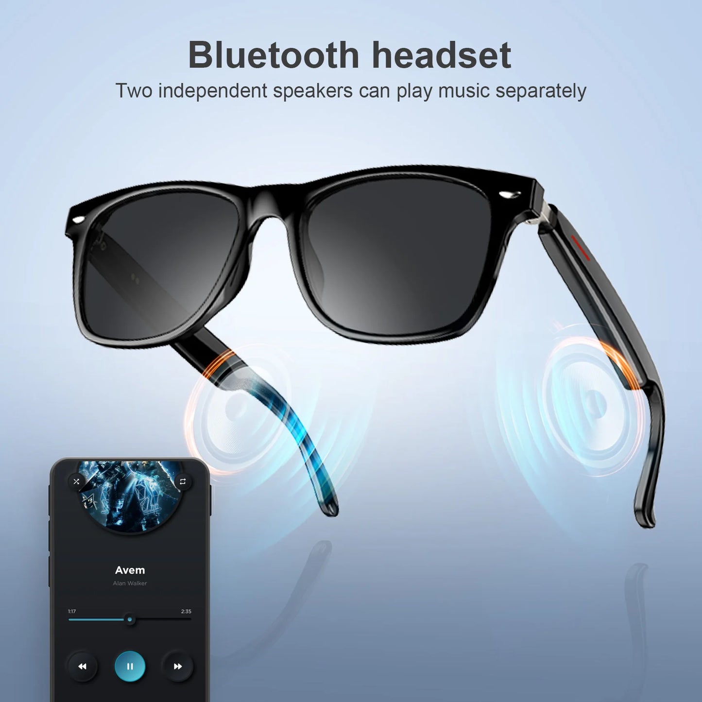 Bluetooth Smart Glasses Built-in Speaker and Mic IPX4 Waterproof Polarized