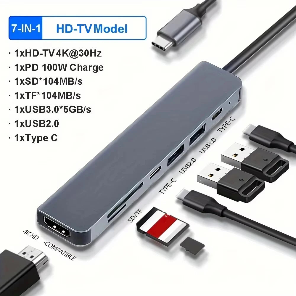 Type C HUB 4K 30Hz USB C To HDTV-compatible PD 100W Adapter For Mac book Air Pro Samsung