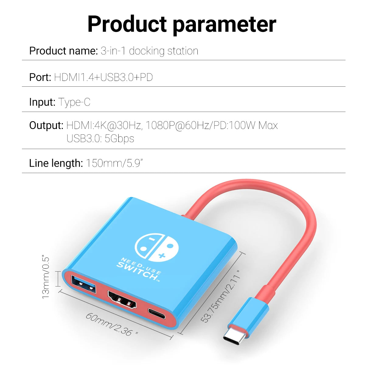 Portable TV Dock Charging Docking Station with HDMI and USB 3.0 Set for Nintendo Switch OLED
