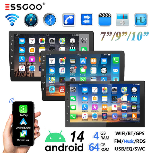 10“ 2 DIN Android 14 4+64G Car Stereo, Carplay Touchscreen
