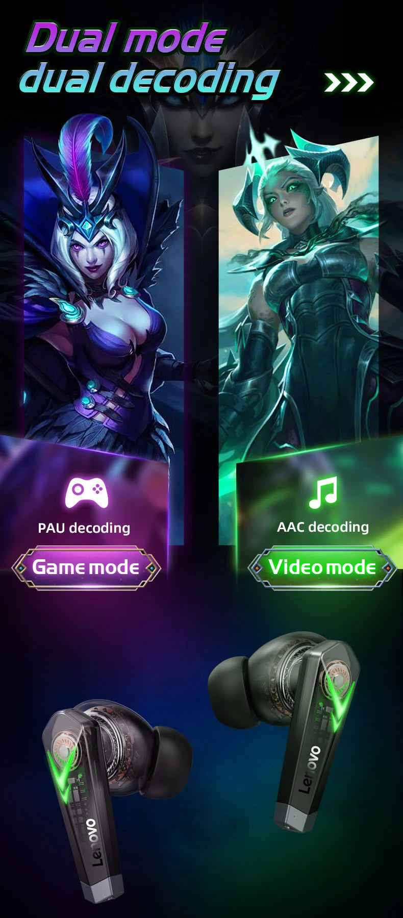 Lenovo LP6 Bluetooth 5.0 Headphones 9D Strong Deep Bass  Earbuds