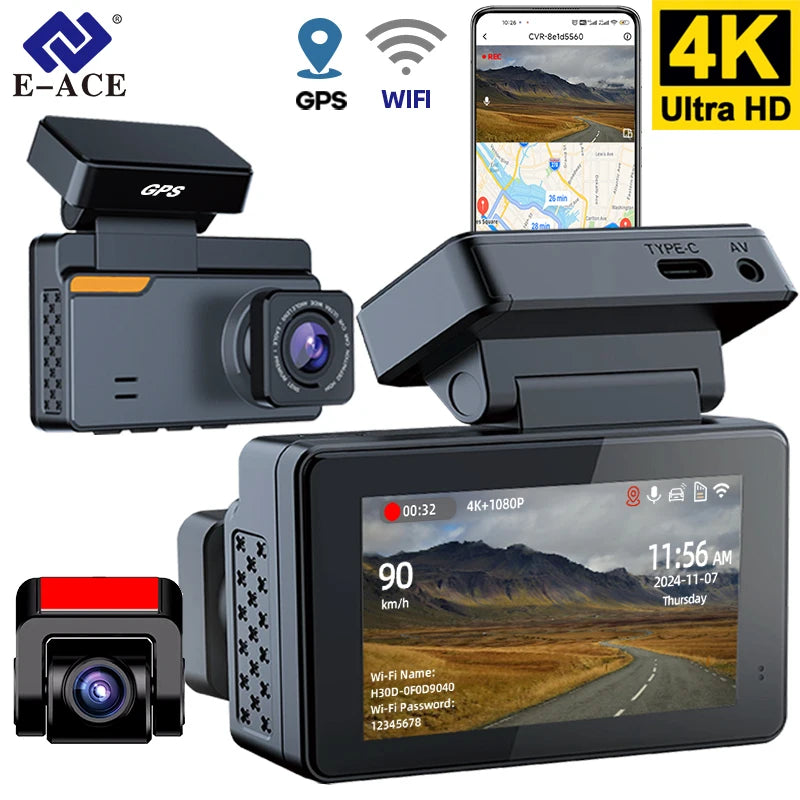 4K Dash Cam Car, Dual Lens Night Vision ,
