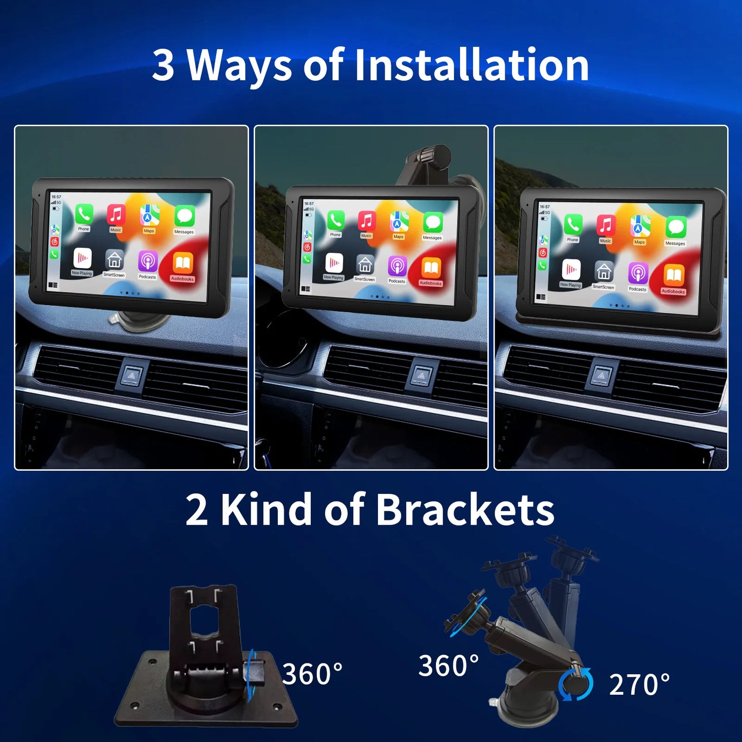 Wireless Car Play Screen for Car, 7" HD Portable Stereo Touch screen with Backup Cam
