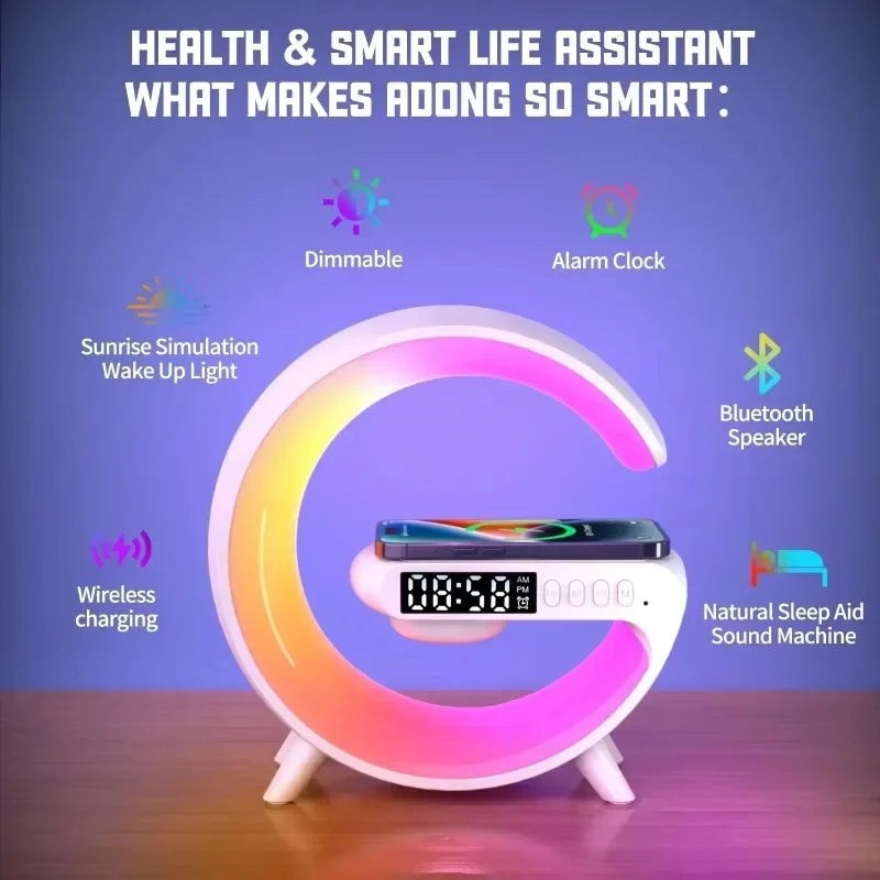 Wireless Charger Stand Bluetooth Speaker, Clock Light Lamp For iPhone Samsung