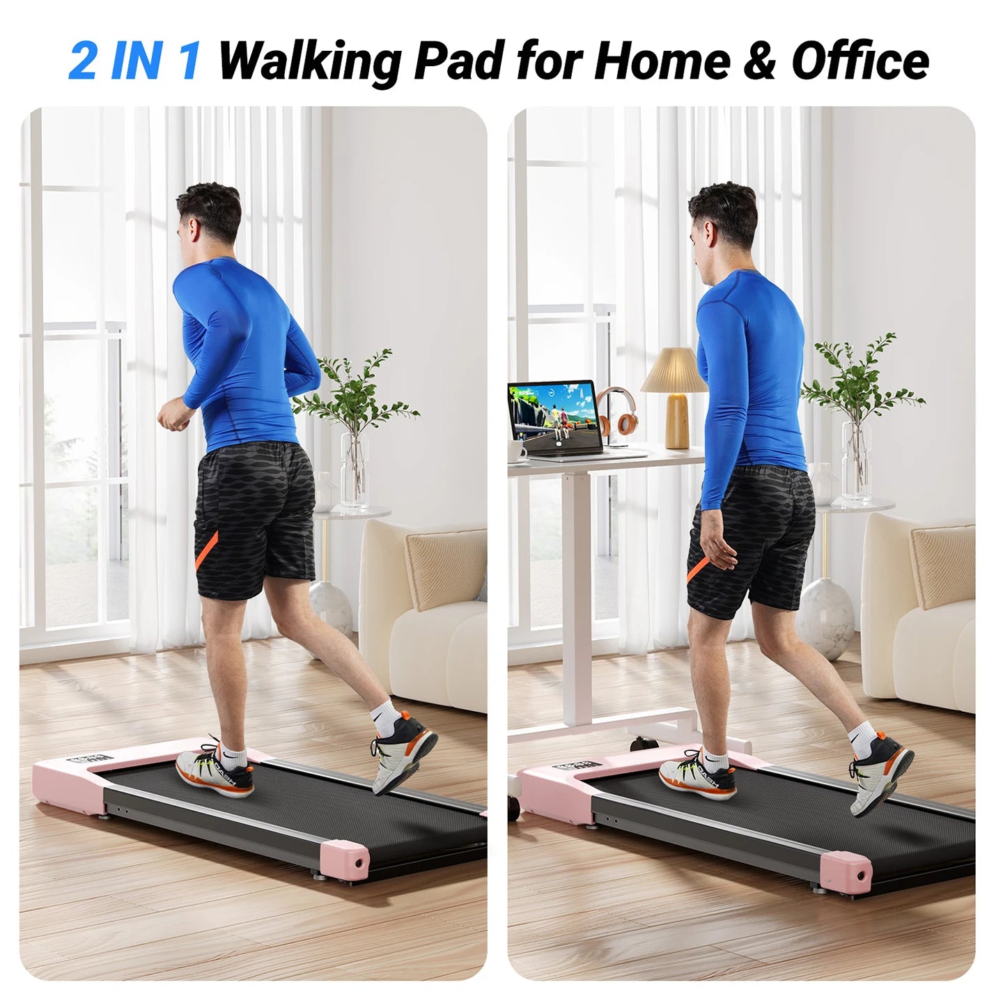 Walking Pad Under Desk Treadmill 2 in 1 Portable with Remote Control LED Display 2.5HP