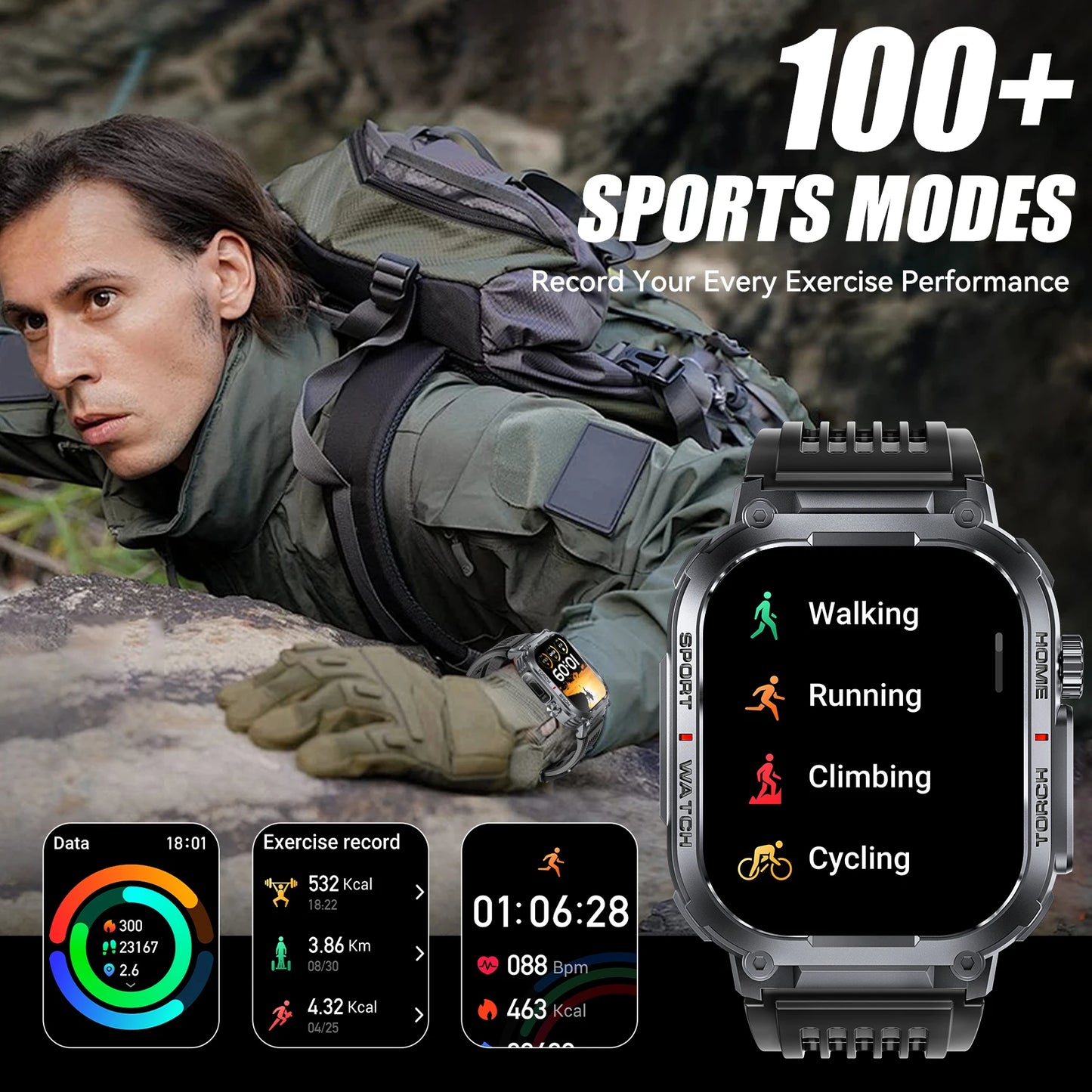 Smart Watch, Waterproof  With Compass And LED Flashlight
