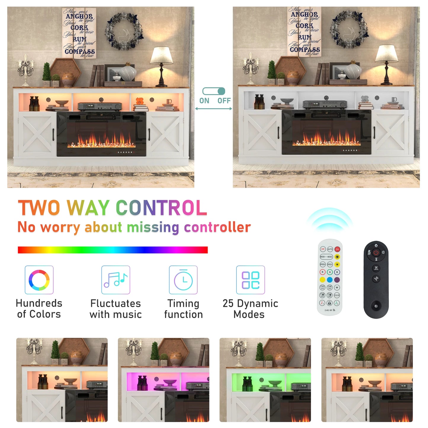 70'' Farmhouse Fireplace TV Stand with Barn Door