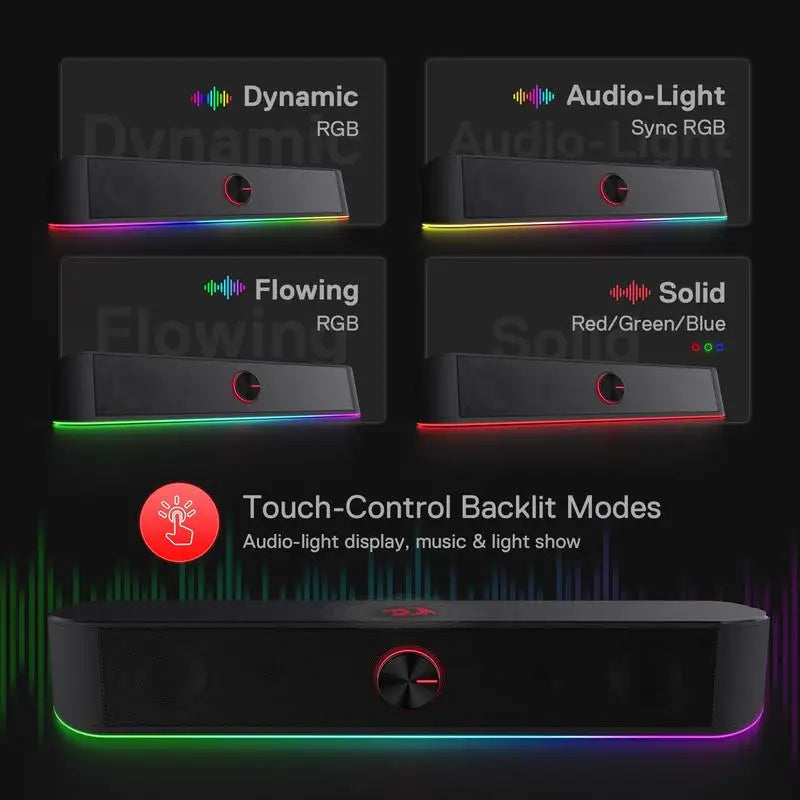 Desktop Soundbar, 2.0 Channel Computer Speaker with Lighting