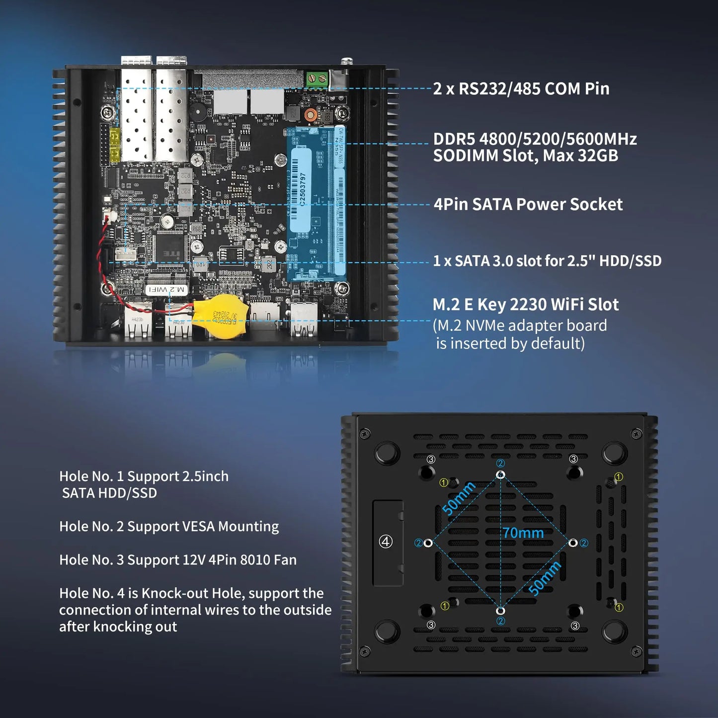 Mini Computer with 2 x i226-V 2.5GbE Micro PC Barebone DDR5 NO