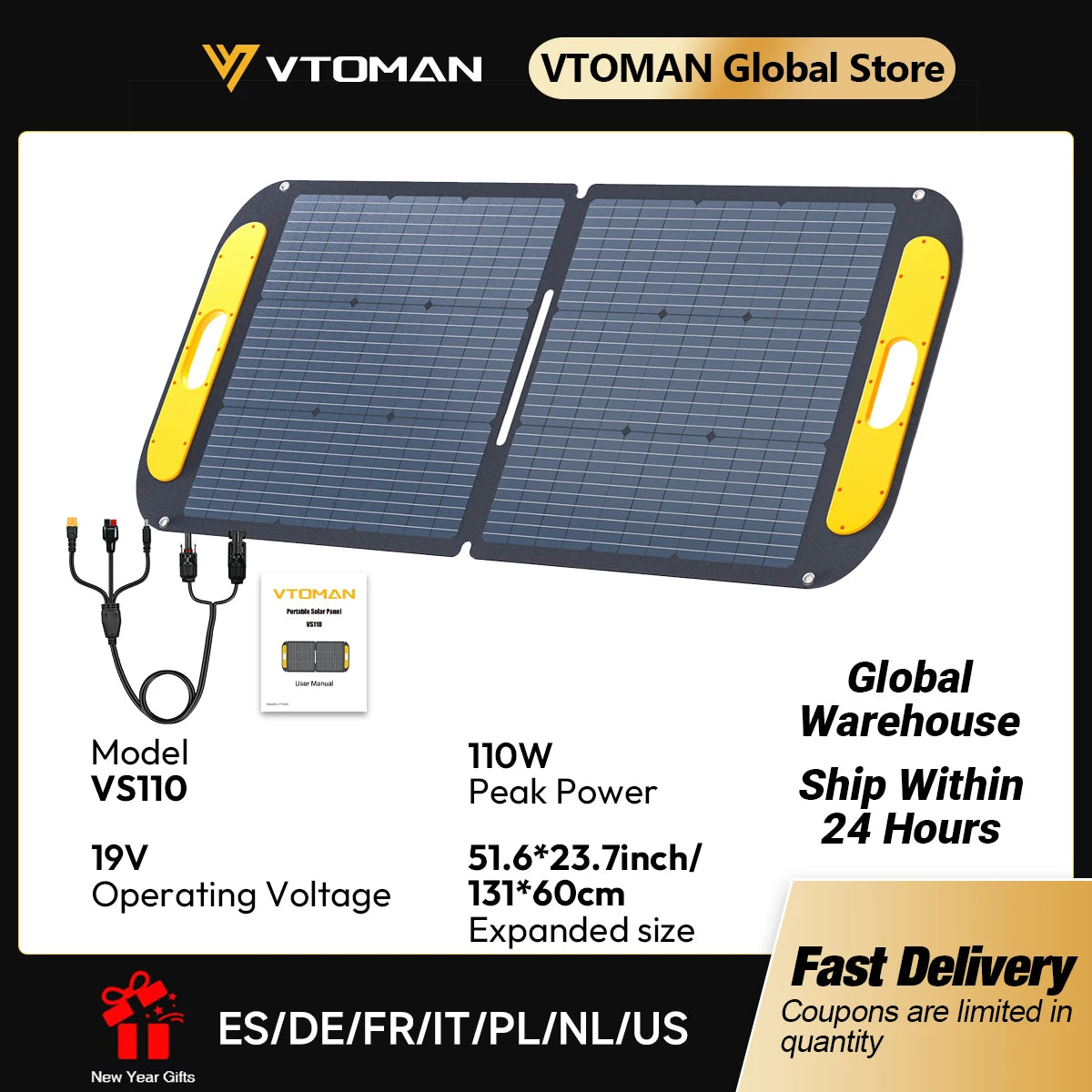 110W Portable Waterproof Foldable Solar Panel