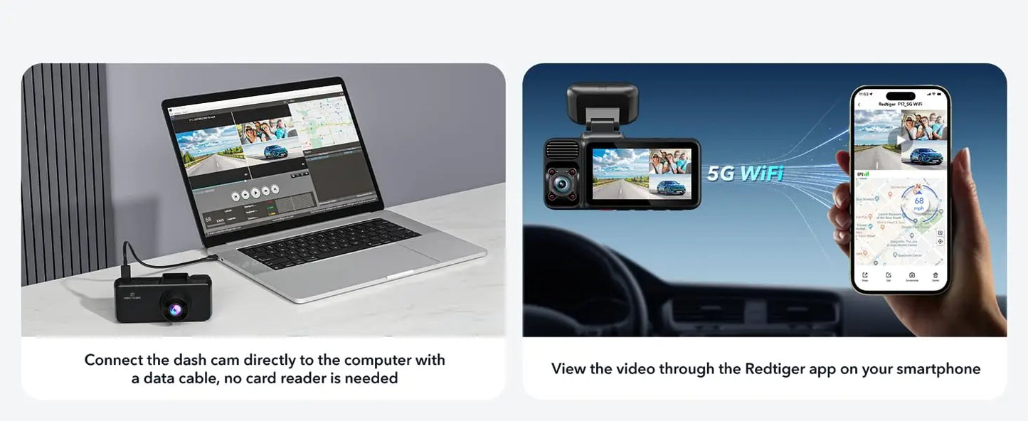 4k Dash Camera with 5G WiFi Triple Car Cameras Built-in GPS