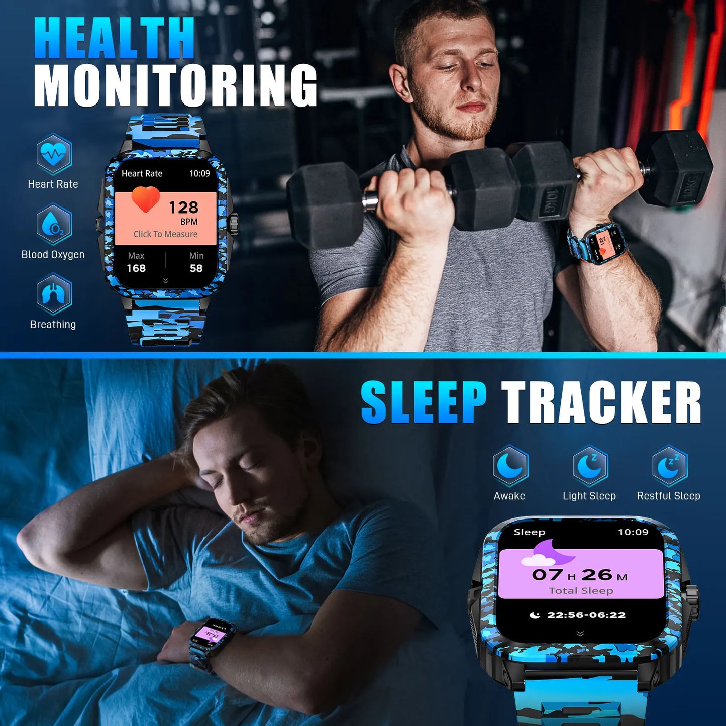 LaNikar Smart Watch 3ATM Waterproof Men, Camouflage Color Original Design