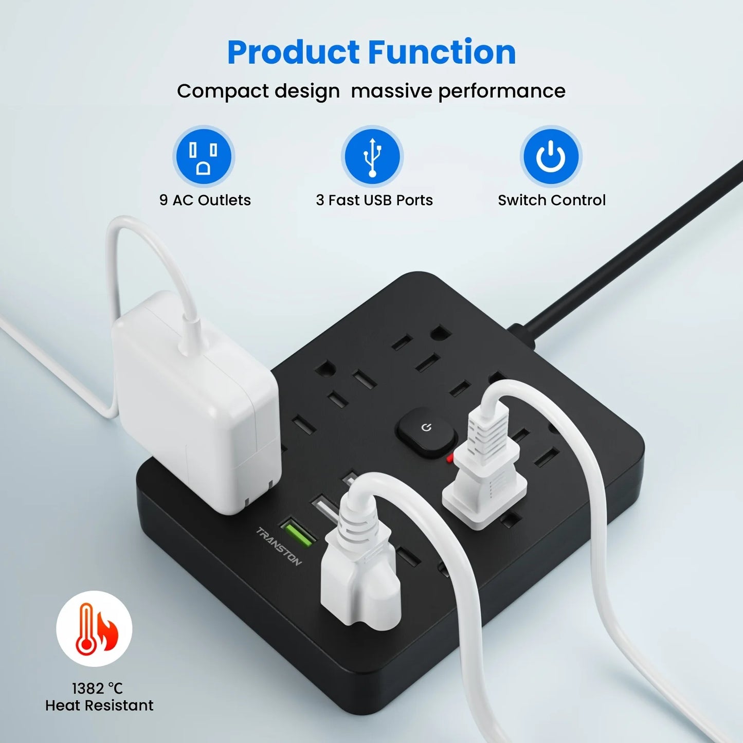 Power Outlet with Surge Protector, 5ft Extension Cord