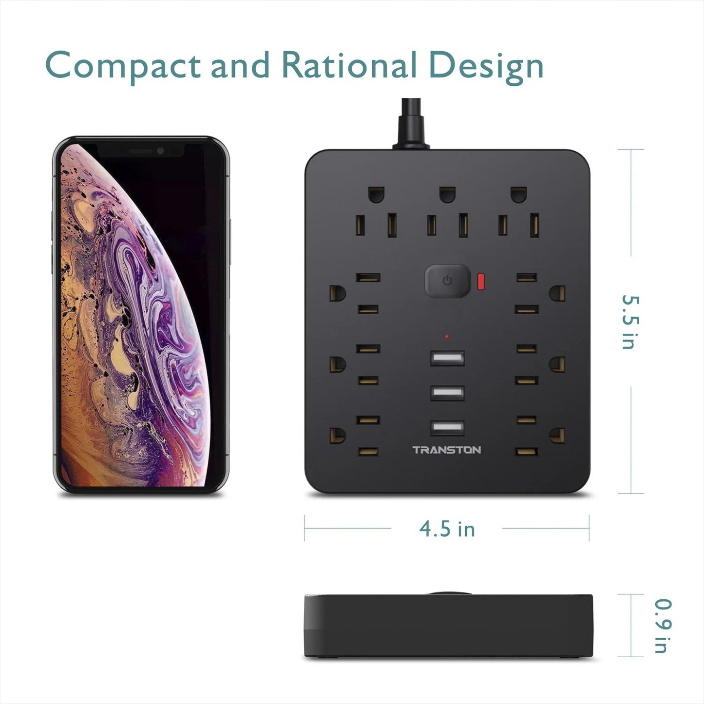 Power Outlet with Surge Protector, 5ft Extension Cord