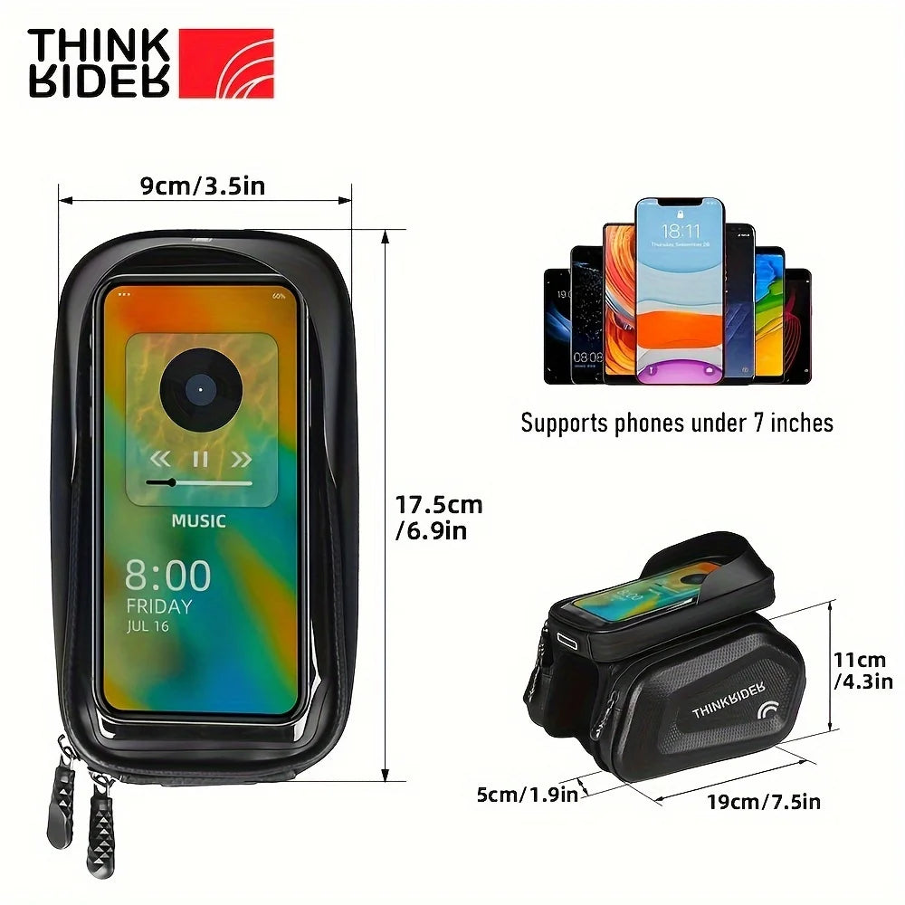 Bike Bag Frame Front Top Tube, Waterproof 7in Phone Case Touchscreen