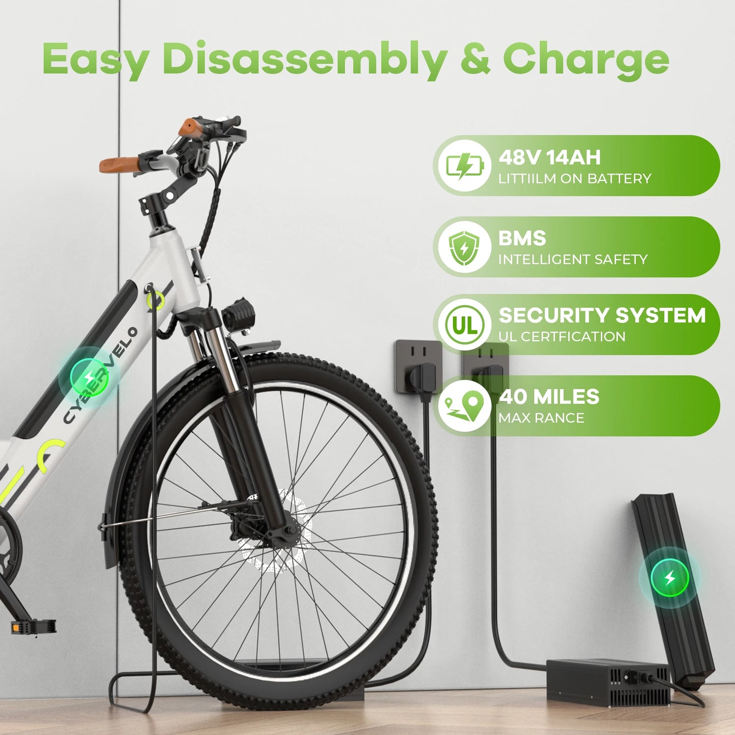 1000 Peak Electric Bike for Adults, up 80 Miles Removable Battery