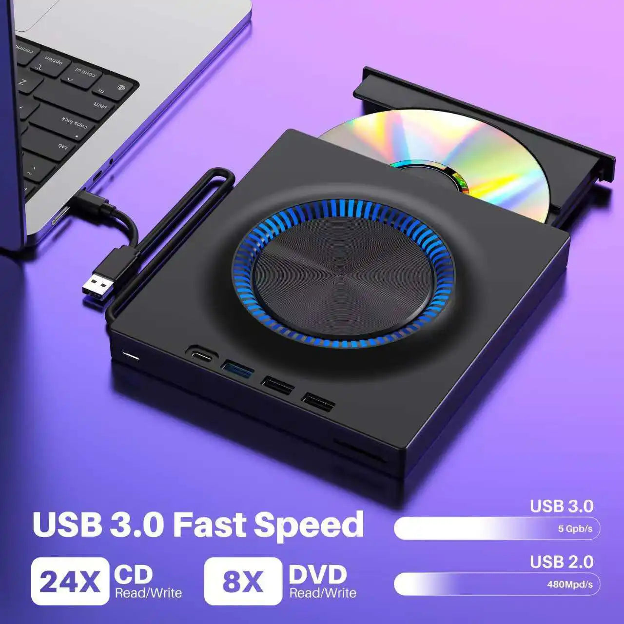 USB 3.0 External Drive,Type C Portable CD/ DVD+/ -RW Drive Player