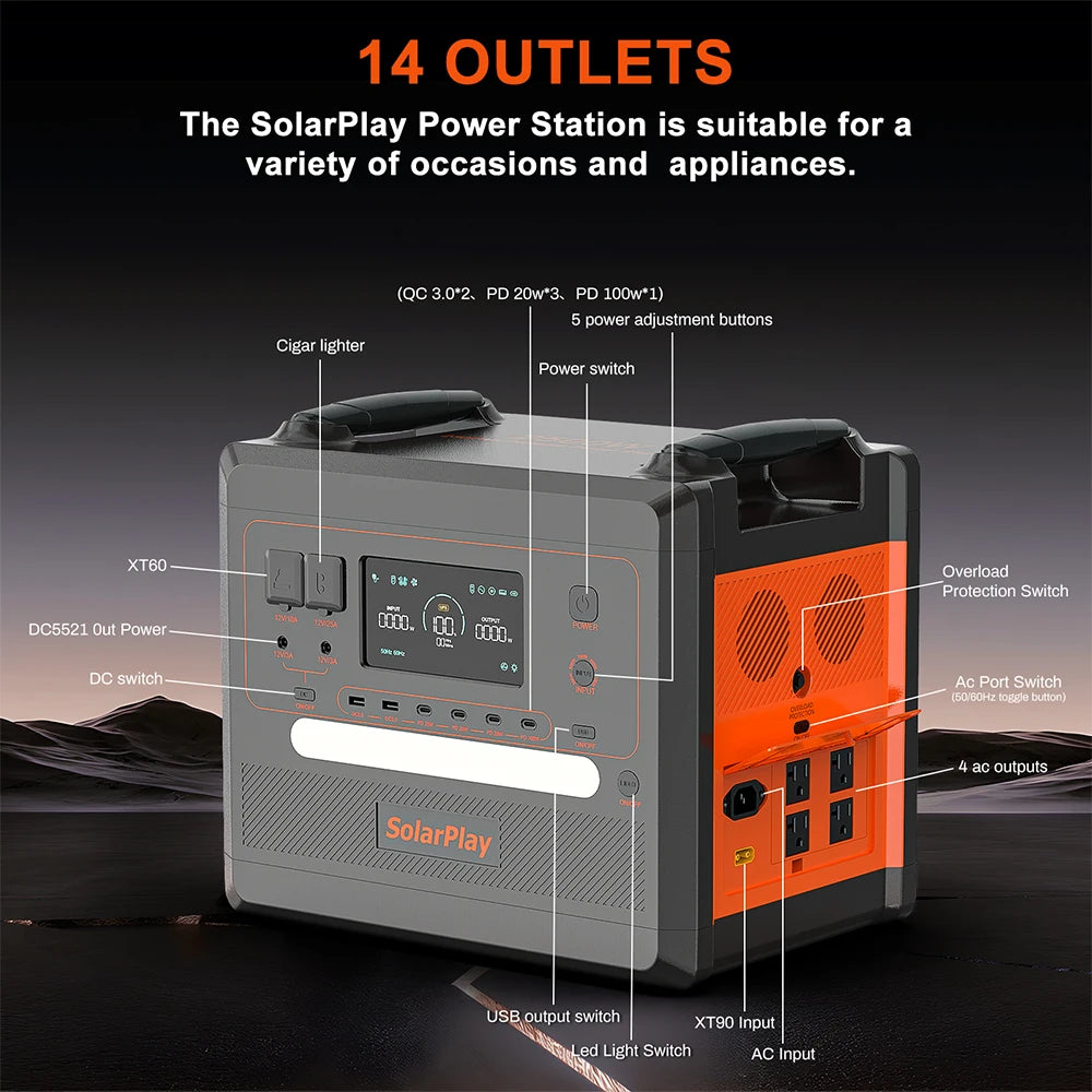 Portable Power Station 2500W/2300Wh Solar Generator