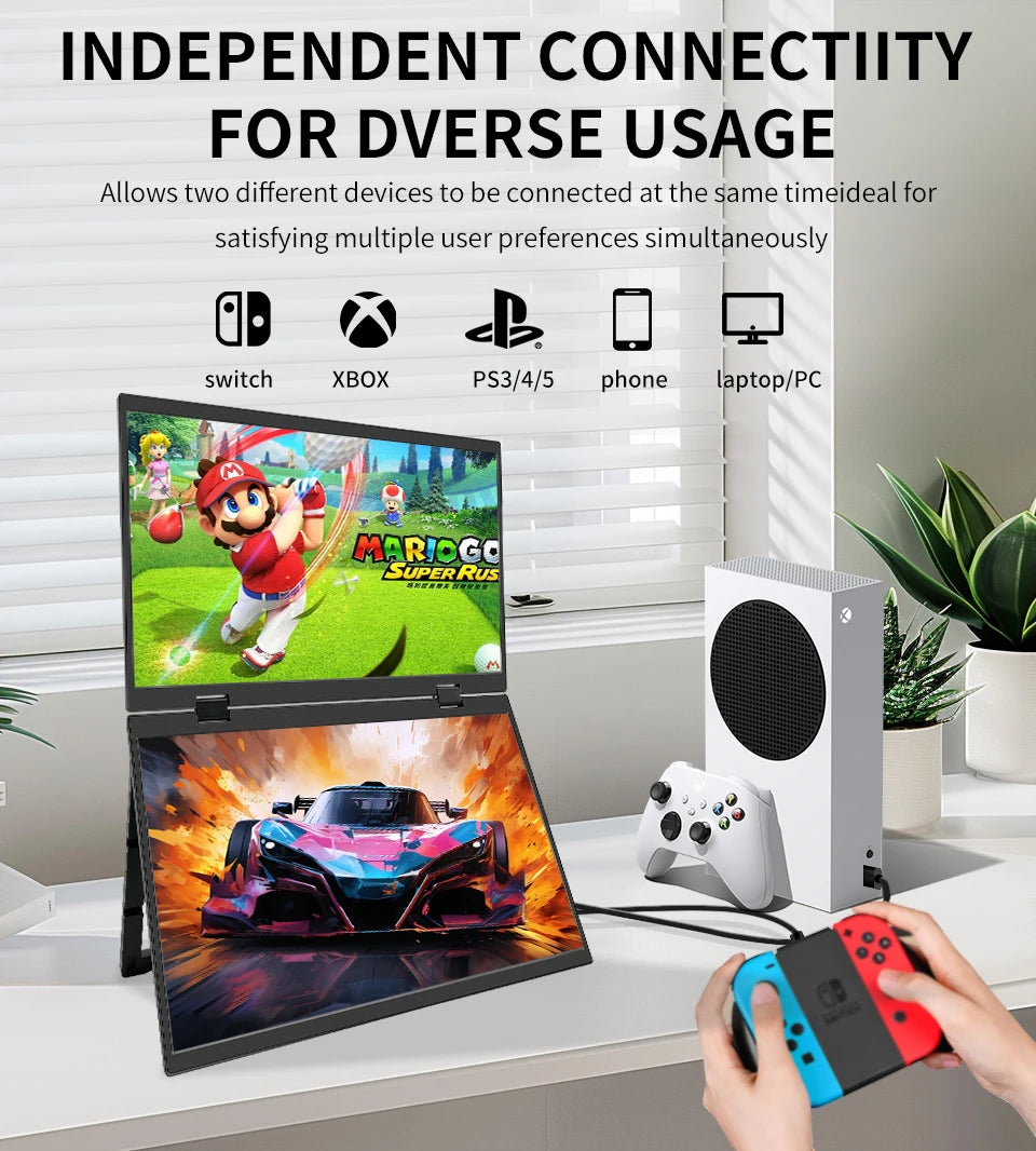 15.6 Inch Dual Portable Monitor for Laptop Folding Stacked Triple Display