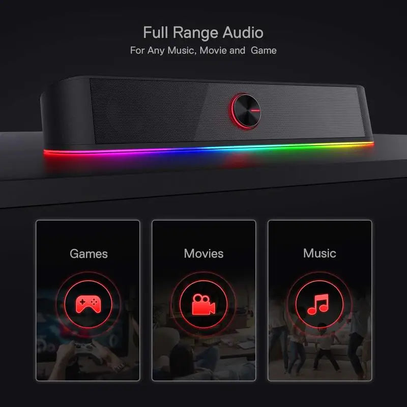 Desktop Soundbar, 2.0 Channel Computer Speaker with Lighting