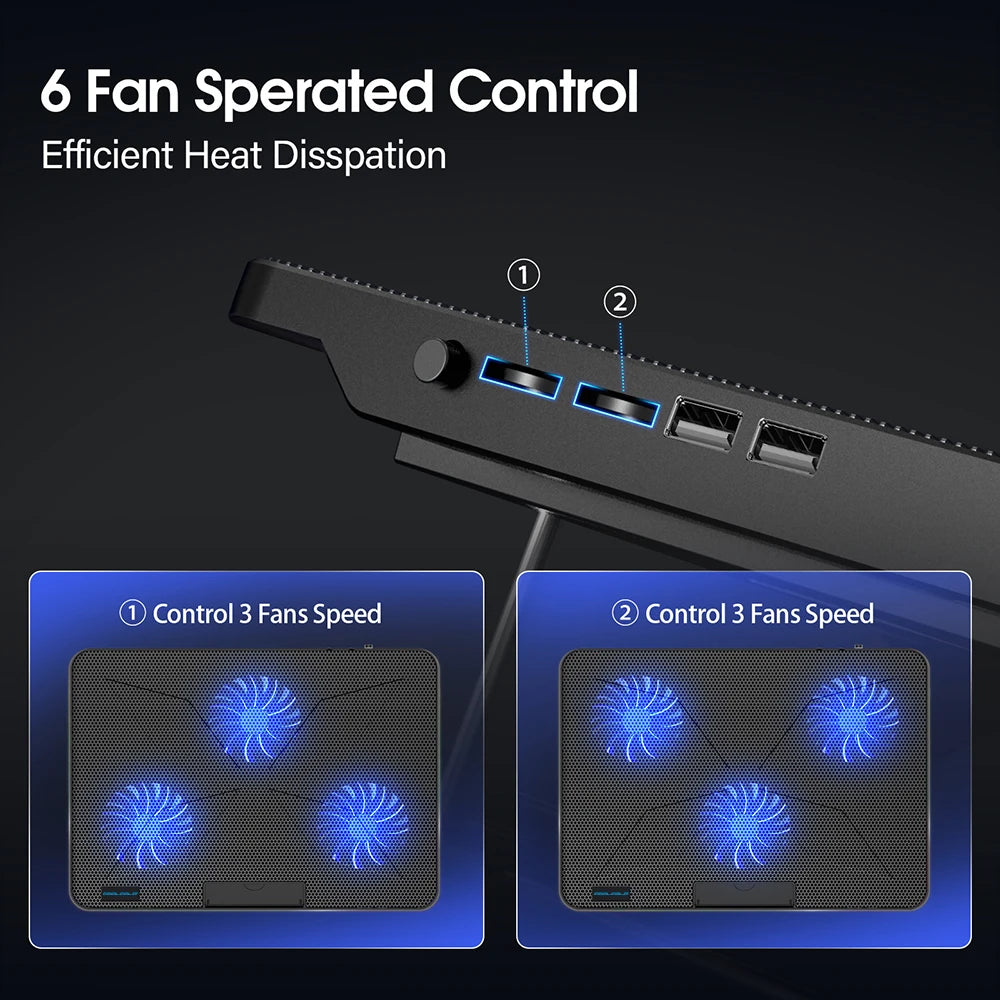 15.6-17.3inch Laptop Cooling Pad with 6 Quiet Fans