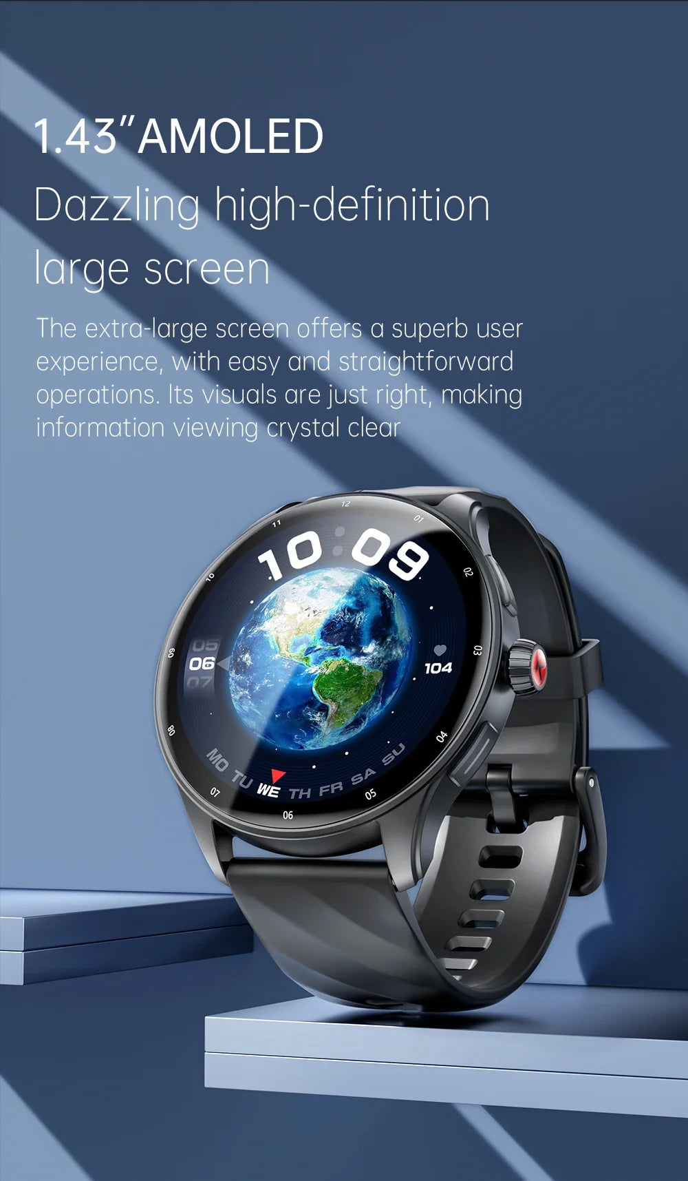 Smartwatch 1.43" AMOLED IP68 Waterproof Bluetooth 5.2 Fitness, Heart Rate, Blood Oxygen Monitor