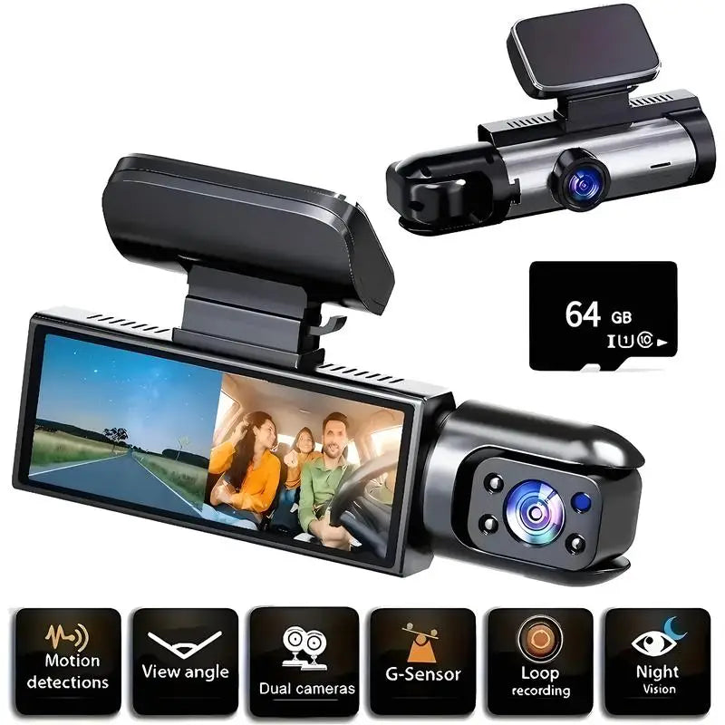 Front & Rear Dashcam, Wide Angle Car Driving Recorder