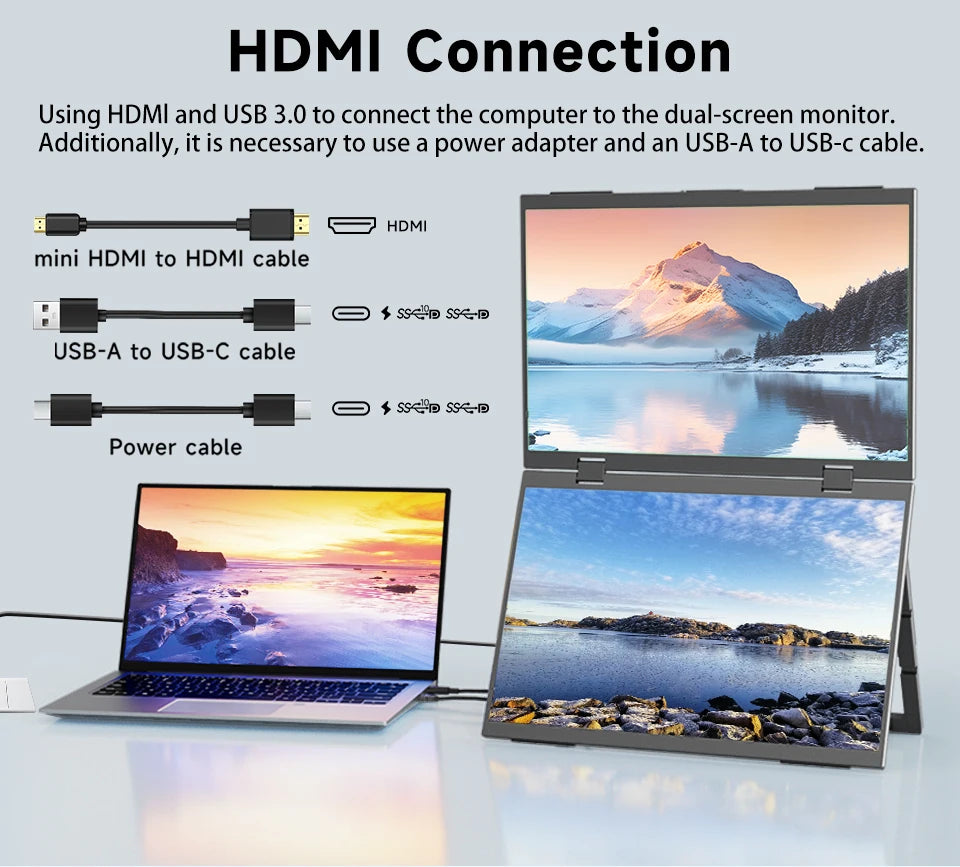 15.6 Inch Dual Portable Monitor for Laptop Folding Stacked Triple Display