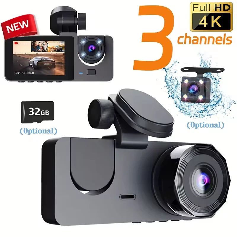 Car DVR 3Channel Dash Cam for Car 4K Video Recorder