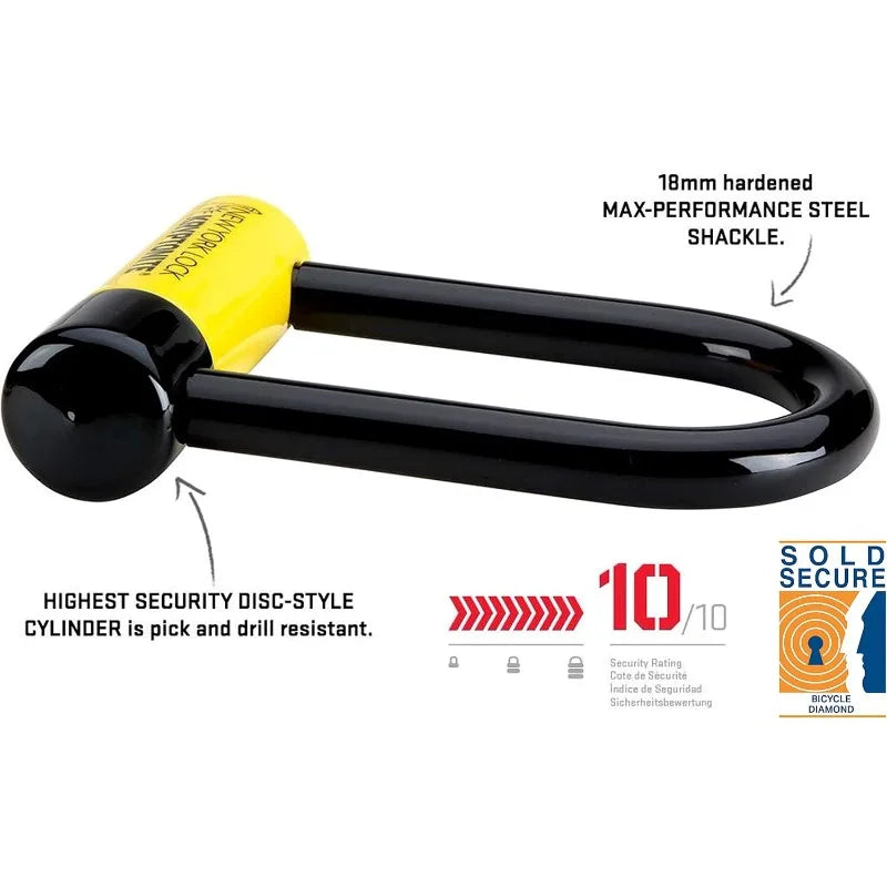 Heavy Duty Anti-Theft E- Bicycle U Lock, 18mm Shackle with Keys