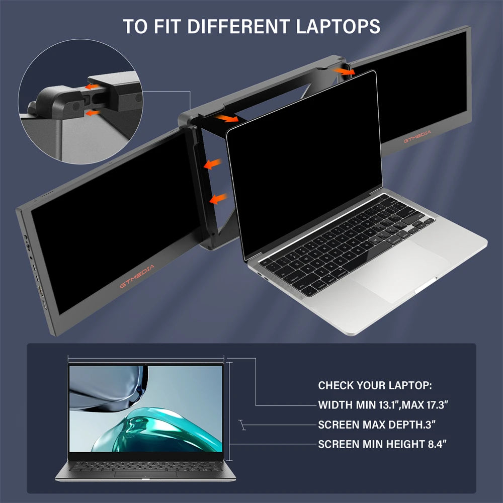11.6Inch Portable Monitor ,Triple Dual Extender Screen Full View Fold Display For 13.0-17.3Inch Laptops