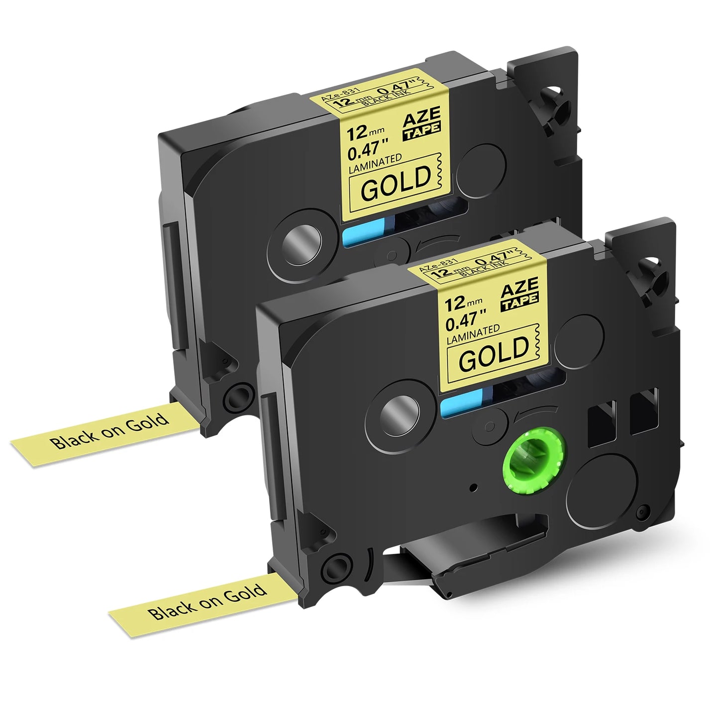 2PK Label Tape Compatible for Brother Tze-231 12mm Black on White Standard Laminated Ribbon Label for Brother P-Touch Printer