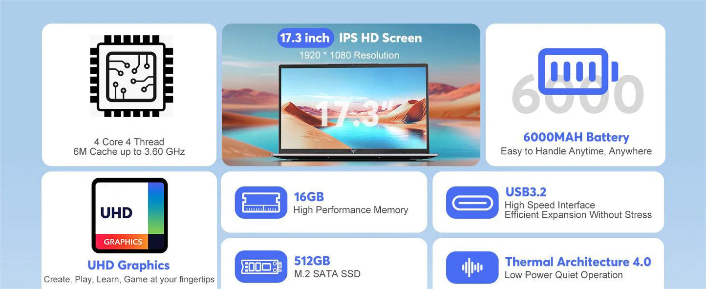 Laptop 17.3'' FHD Intel, Windows 11