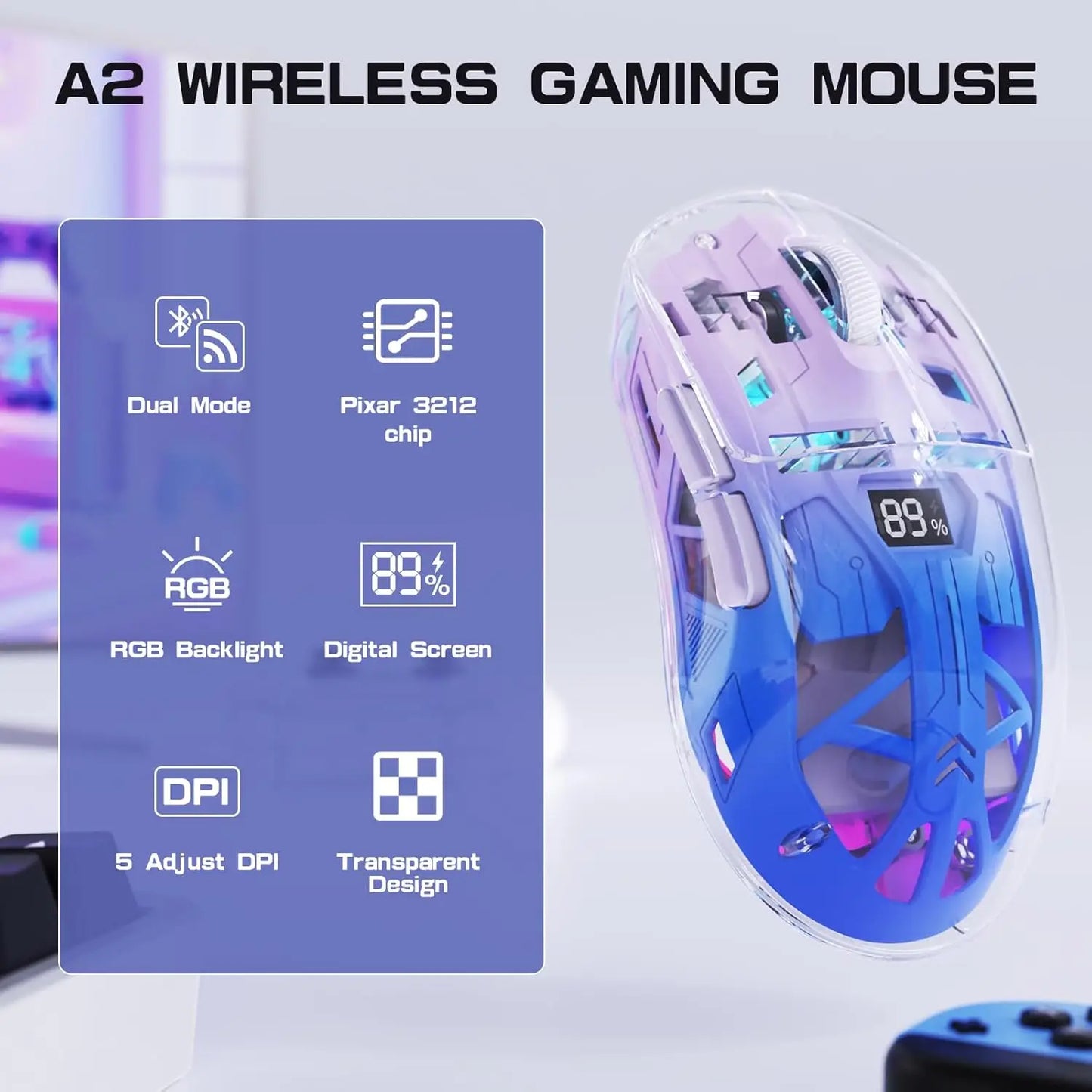 A2 Transparent Wireless Gaming Mouse,