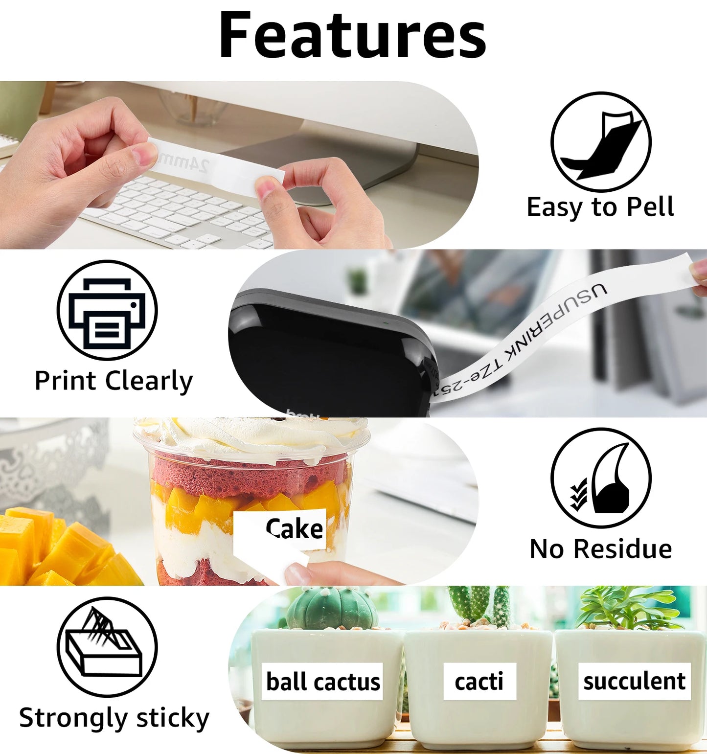 2PK Label Tape Compatible for Brother Tze-231 12mm Black on White Standard Laminated Ribbon Label for Brother P-Touch Printer