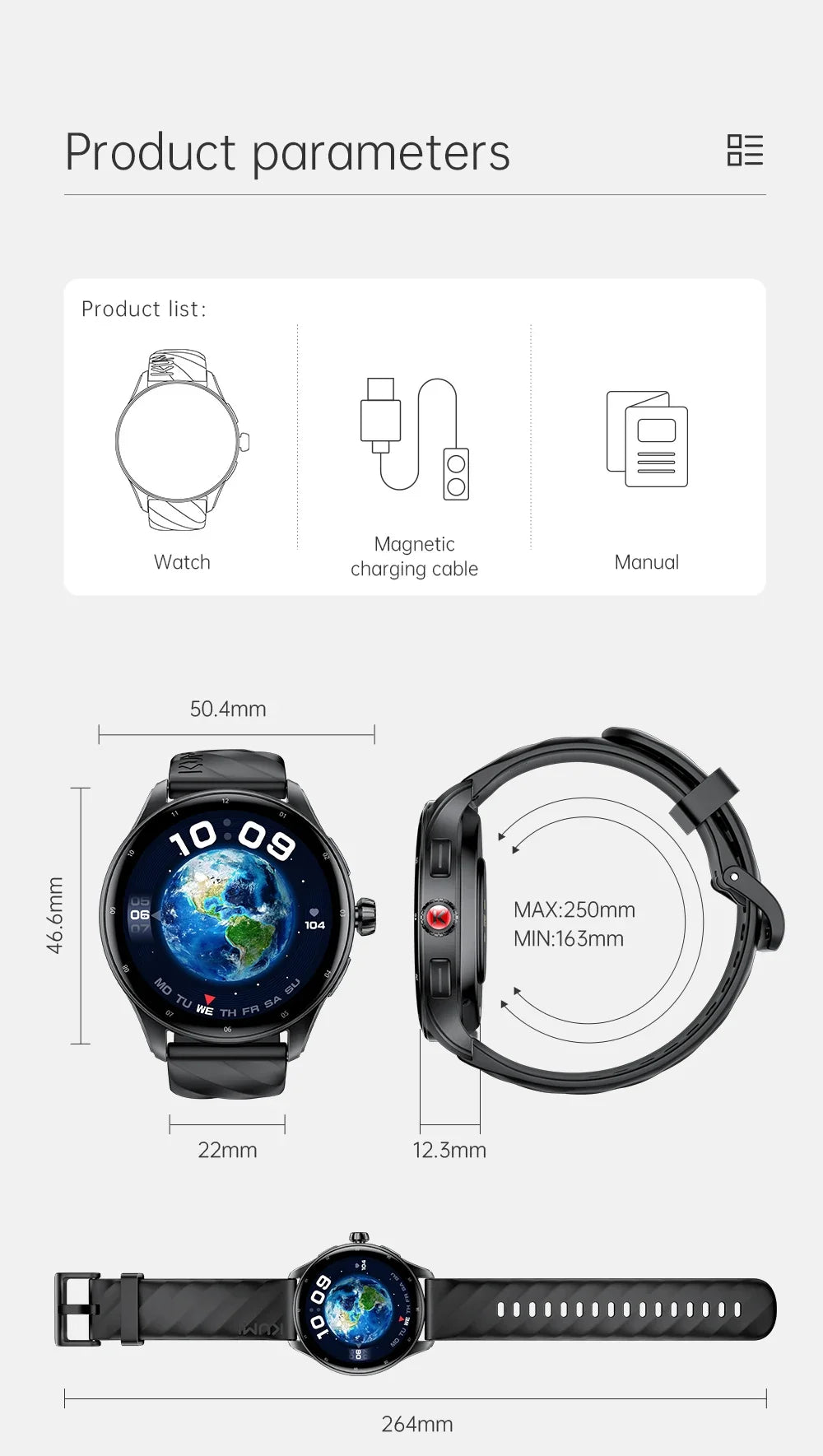 Smartwatch 1.43" AMOLED IP68 Waterproof Bluetooth 5.2 Fitness, Heart Rate, Blood Oxygen Monitor