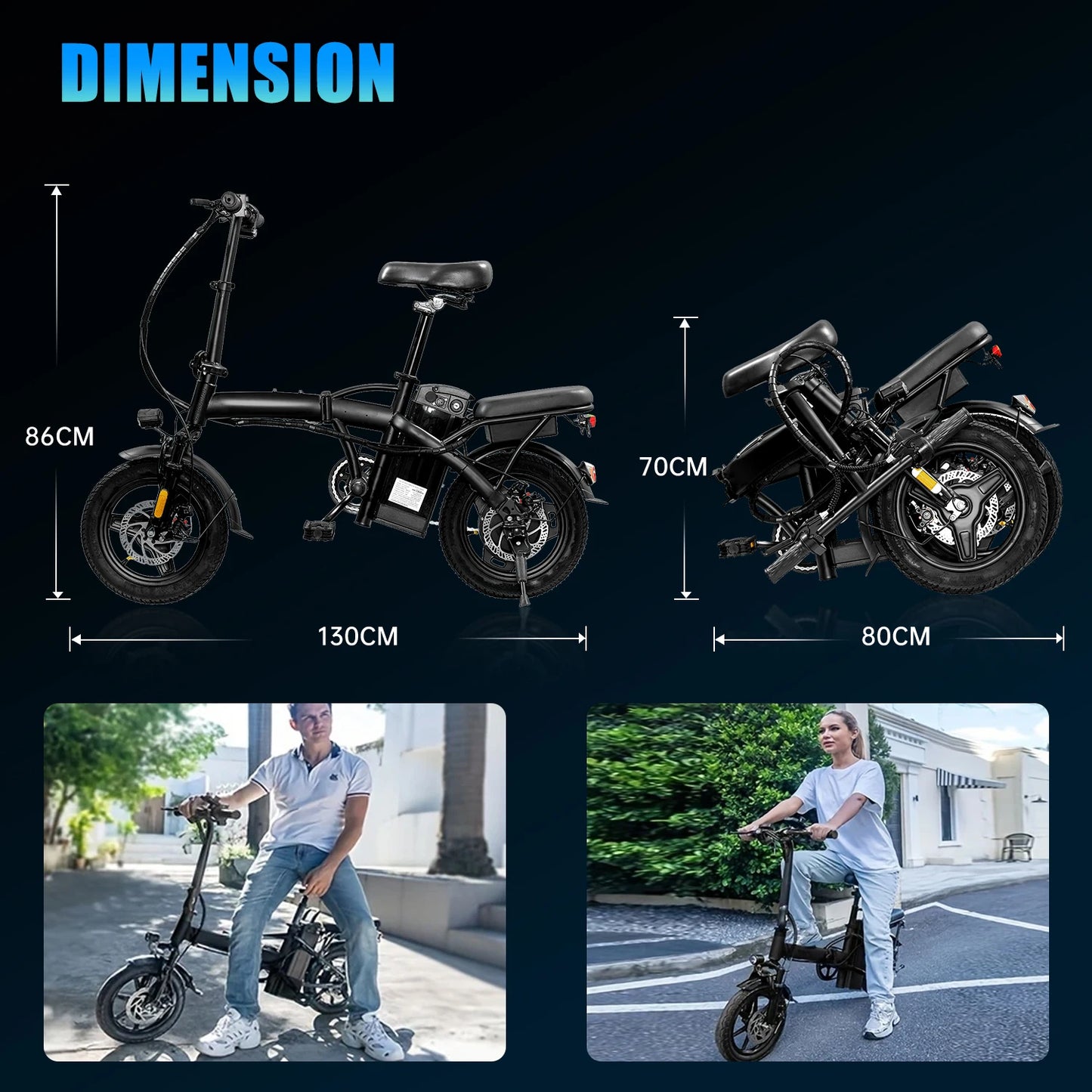 Foldable Electric Bike w/ Seat &Basket 48V 350W Motor 22Miles Range