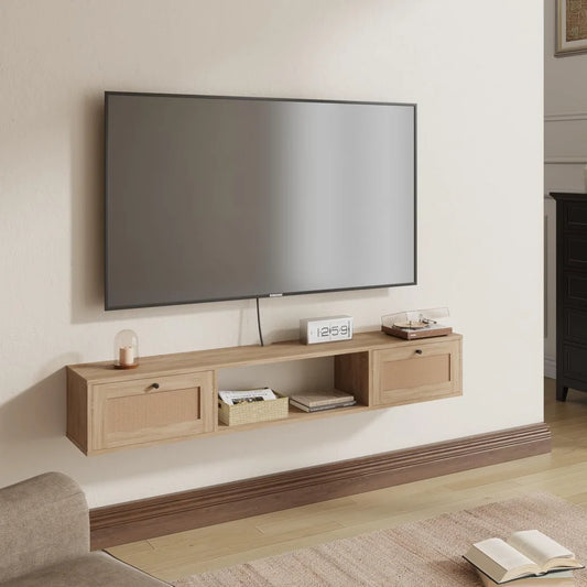 Modern Rattan Floating TV Stand 57 inch