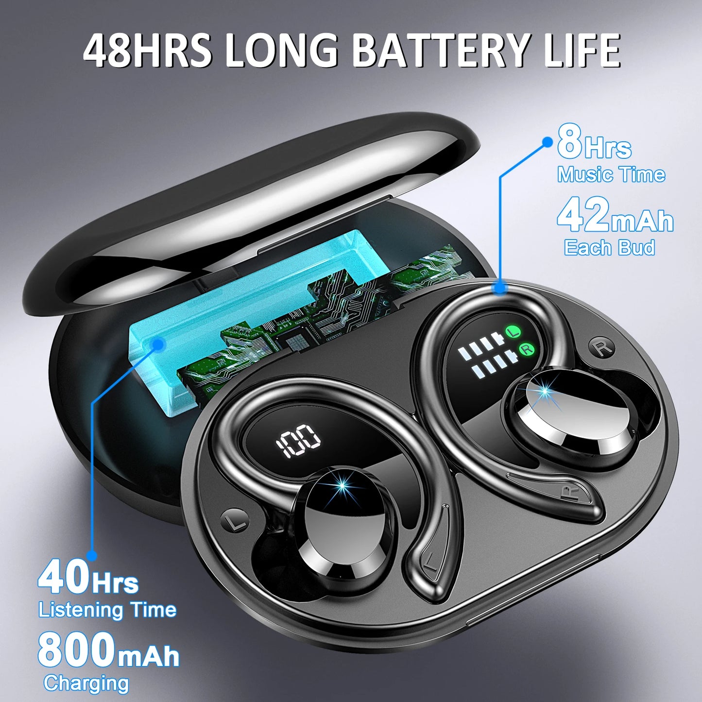 Bluetooth 5.3 Earbuds Stereo Bass, in-Ear Noise Cancelling Waterproof Sports