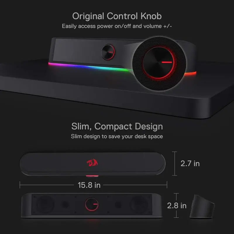 Desktop Soundbar, 2.0 Channel Computer Speaker with Lighting