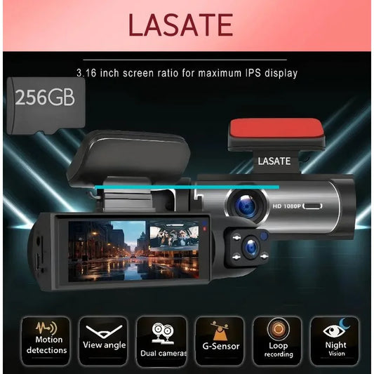 Front & Rear Dashcam, Wide Angle Car Driving Recorder
