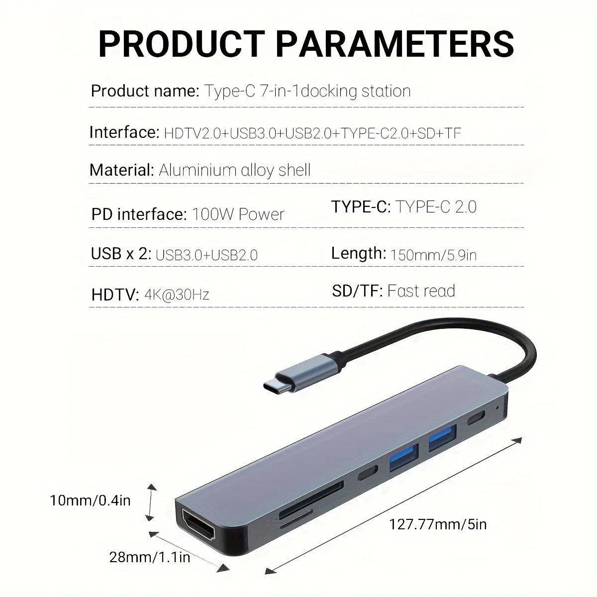 Type C HUB 4K 30Hz USB C To HDTV-compatible PD 100W Adapter For Mac book Air Pro Samsung